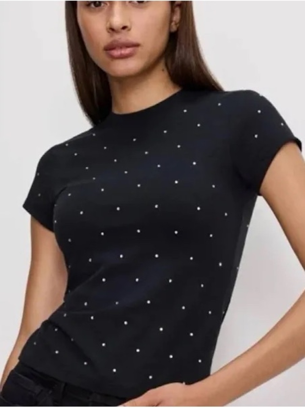 Good American Rhinestone-Embellished Black Short-Sleeve Top - Women's